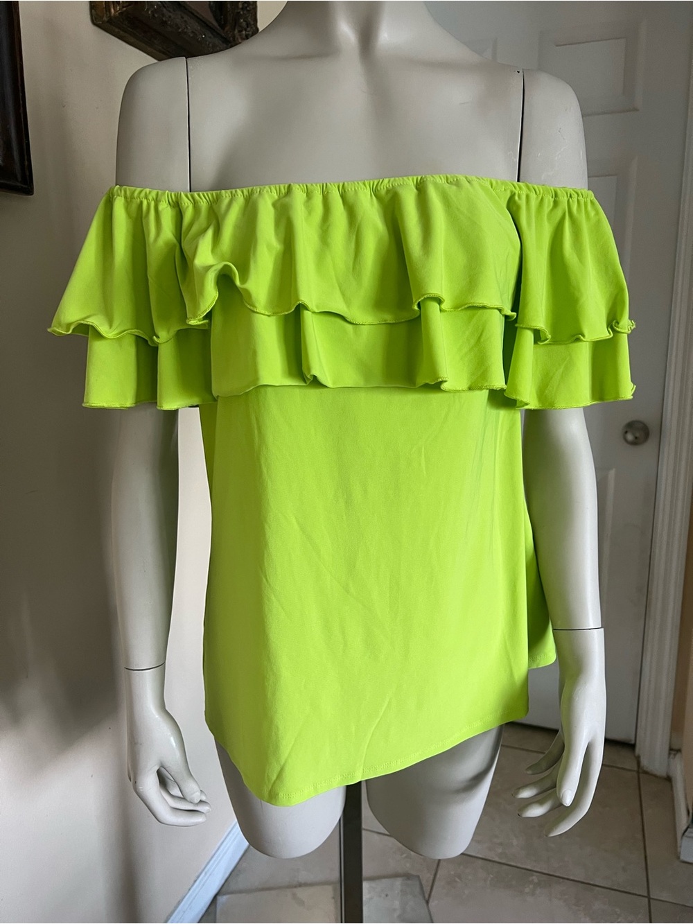 Attitudes by Renee Vibrant Green Ruffle Blouse
